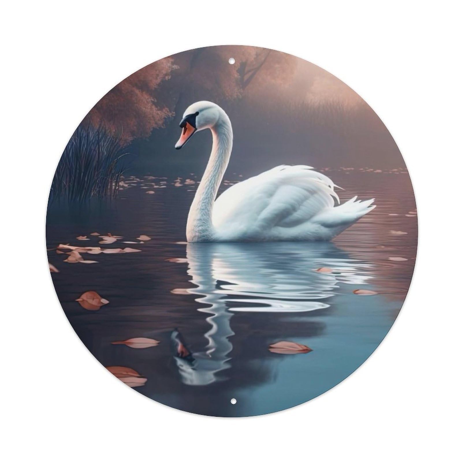 Swan Serene Autumn Lake Misty Forest Wildlife Waterfowl Plumage Vintage Metal Tin Sign Plaque Wall Decor for Cafe, Club Bar, Office, Garden Metal Poster 8x8Inch