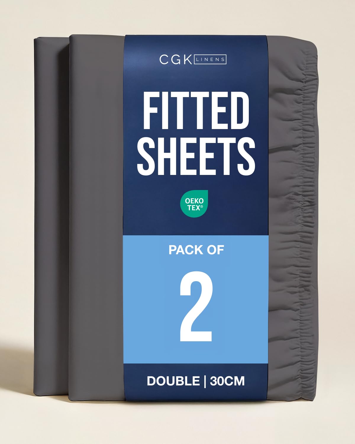 2 Pack Double Dark Grey Fitted Sheets 135x190cm - 30cm (12") Deep Pocket - Brushed Microfibre - Soft, Wrinkle & Fade Resistant Bed Sheets - Breathable, Hypoallergenic & OEKO-TEX Certified