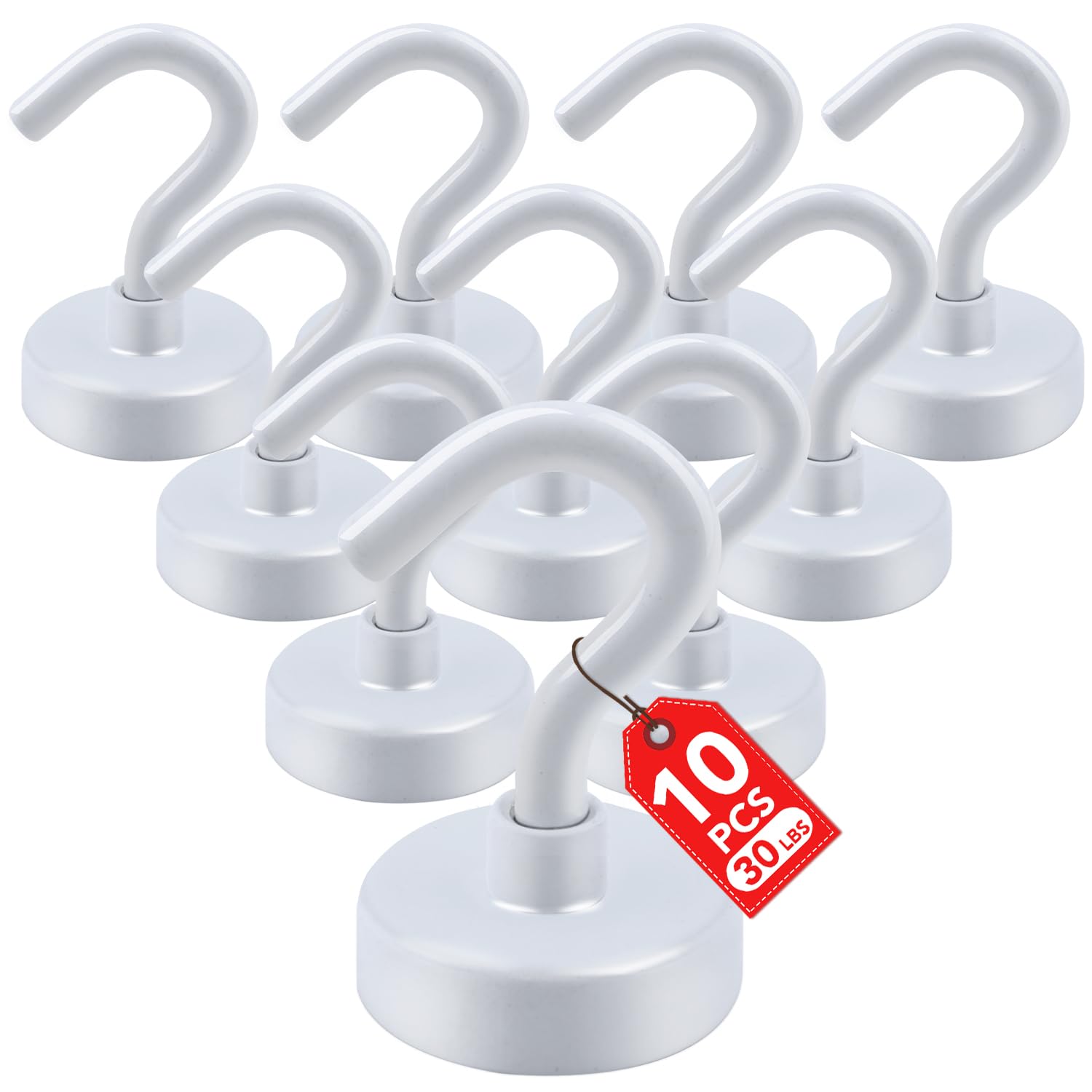 E Bavite White Strong Magnetic Hooks Heavy Duty, 25Lbs 10 Pack Rare Earth Magnets Hook For Refrigerator, Grill, Home, Kitchen, Office, Cruise