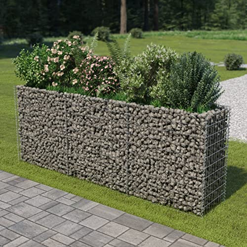 QIONGHA Gabion raised bed, pallet frame, high pond, vegetable bed, herb shelf balcony, flower bed, herb spiral, tomato bed, plant raised bed, galvanised steel, 270 x 50 x 100 cm