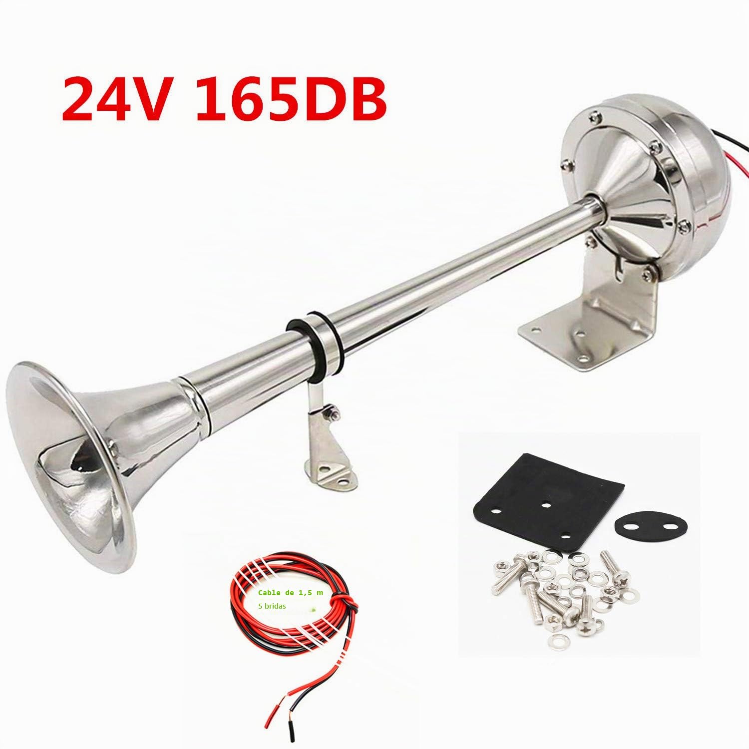 Bocina eléctrica Car Horn Bocina de barco Bocina de camión 165DB Bocina de acero inoxidable 304 eléctrico Trompeta única marina Altavoz de aire Bocina de aire para 24V barco vans camión etc