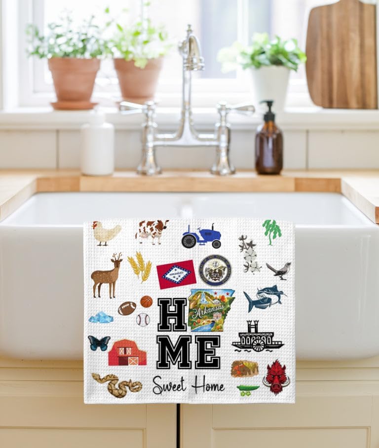 Home Sweet Home Arkansas Kitchen Towel - Housewarming and Homecoming Gifts - Arkansas State Favorite Symbol Dish Towels Gifts for Women Friends for Birthdays Mother's Day and Holidays - Image 3