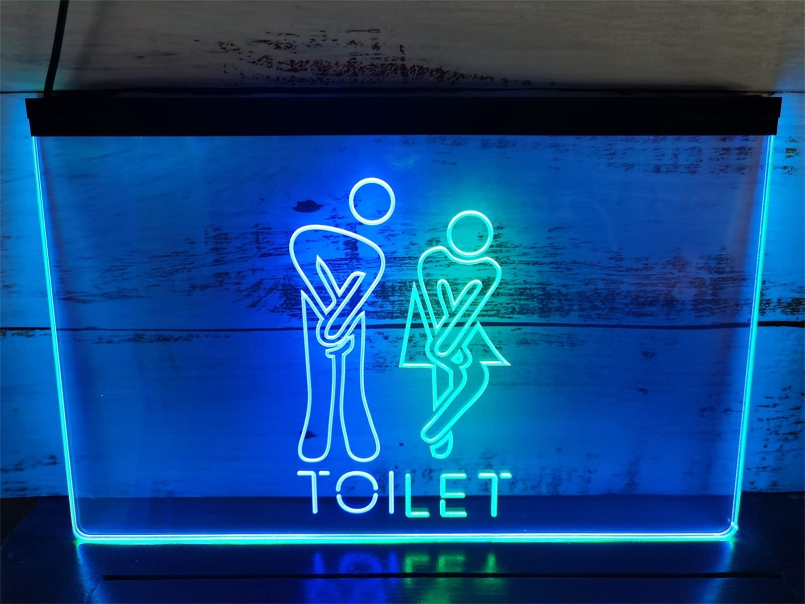 Letrero de neón LED para inodoro divertido, luces de neón grabadas en 3D de doble color USB personalizadas, para bar, hotel, baño, guía, colgante de pared, decorativo regulable,Green blue,40x30cm