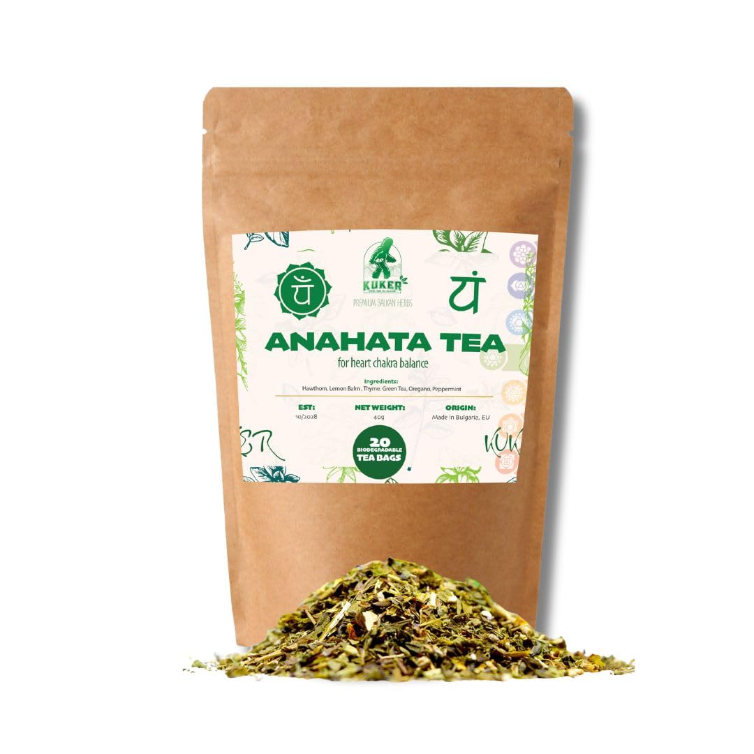 Heart Chakra Tea 20 TEA Bags | Anahata Balance Yoga - Heart Tea, Hawthorn Leaf, Lemon Balm, Thyme Herb, Oregano Leaves Herbal Infusion for Heart Chakra Alignment 40g