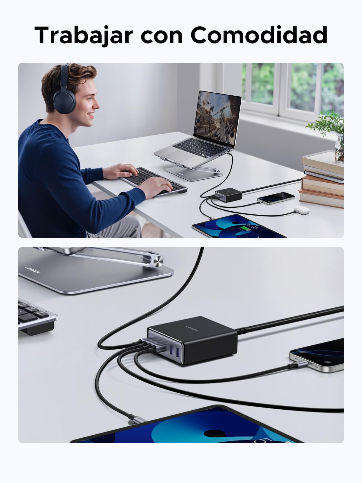 UGREEN Zapix 100W Cargador USB C GAN Estación de Carga de Sobremesa | 6 Puertos PD 3.0 PPS 25W Carga Rápida Compatible con iPhone 17 Pro Max Air 16 15 Galaxy S26 S25 Pixel 10 iPad MacBook Air