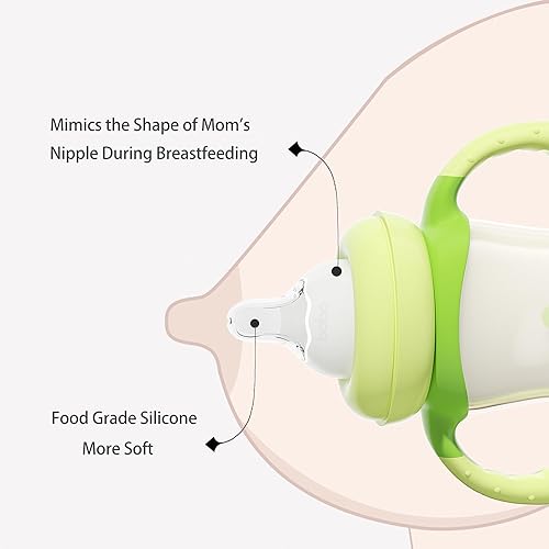 Miniatura 3 de YOHKOH Biberón natural de PPSU con pezón de respuesta natural, biberones anticólicos para recién nacidos con asa, biberón de cuello ancho con tapa