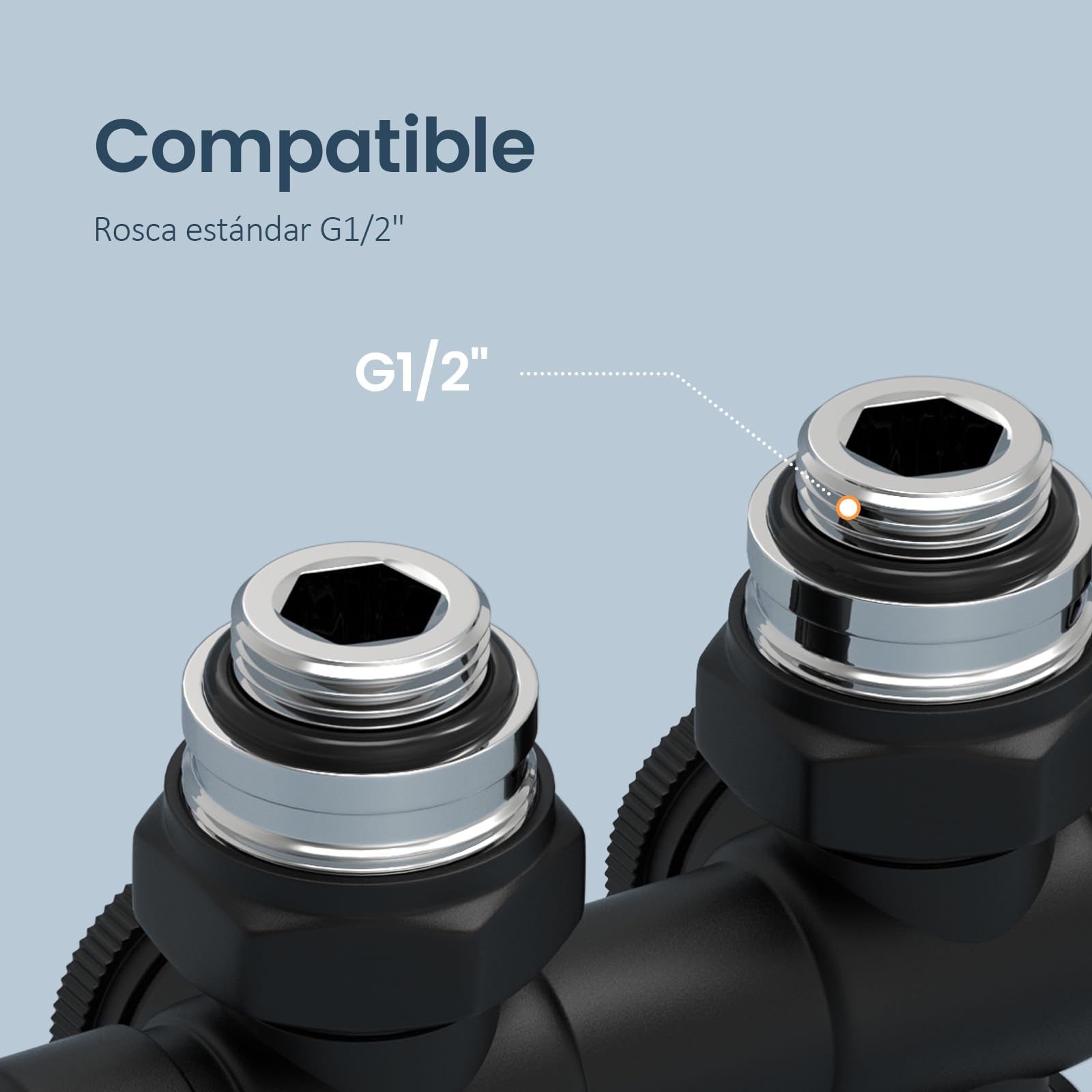 EMKE Válvula de Radiador, Grifo Termostático Angular, Kit Multibloc para Radiador con Controlador de Temperatura, Negro Mate, 1 pieza