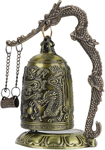 Campana de dragón vintage de 5 pulgadas, decoración gótica, campana colgante de bronce de campana, adornos budistas para el hogar y la oficina,