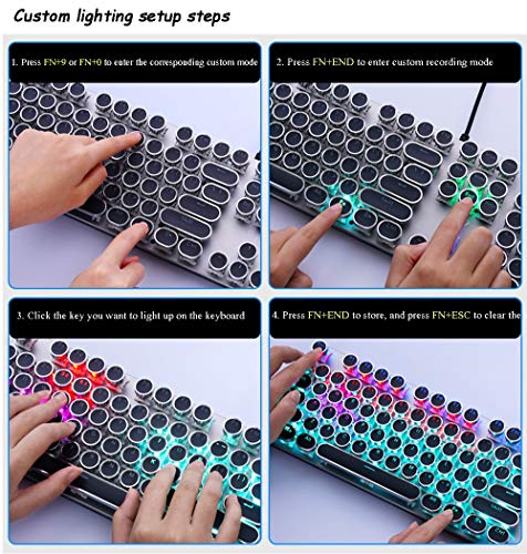 ZXJ Gaming Keyboard, Colorful Rainbow LED Backlit USB Wired Keyboard, with Blue Switches, 105 Keys (UK Layout) Anti-ghosting All-Metal Panel for Desktop, Computer, PC Gamer