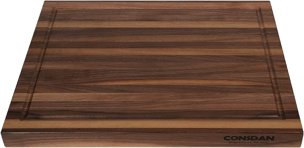 CONSDAN Walnut Cutting Board for Kitchen, USA Grown Hardwood, 20 x 15, with Invisible Inner Handle, Prefinished with Food-Grade Oil, Suitable for Kitchen Edge Grain, 1-1/2" Thick