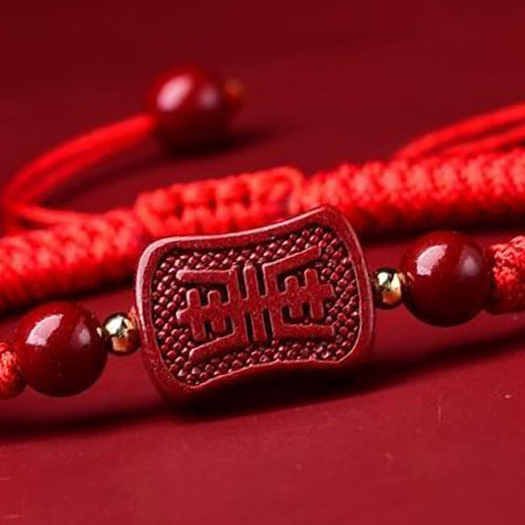 Pulsera Feng Shui Pulsera De Cuarzo De Cristal De Cinabrio Pulsera De Hilo Rojo Amuleto De Buena Suerte Pulsera Redonda De Cuentas Elástica Piedra Talismán Pulsera De Cristal Vintage Mujeres
