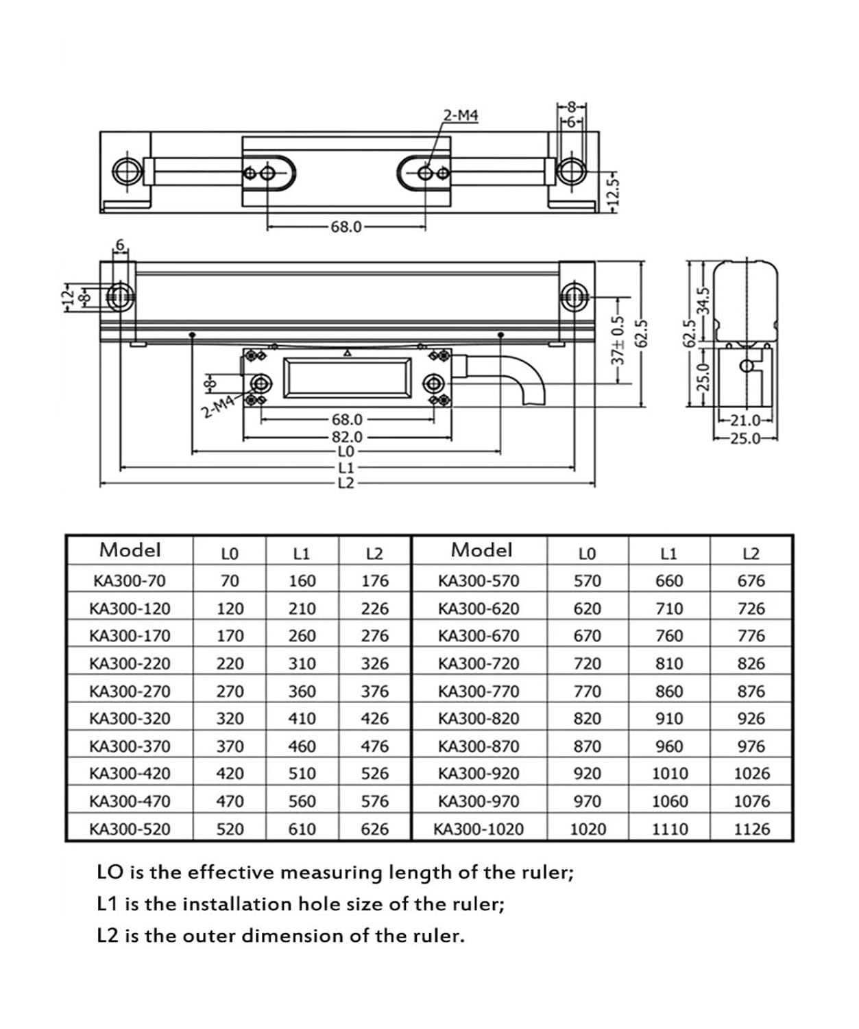 KA300 0.005mm Optical Grating Ruler Sensor Linear Encoder for Milling Machine 70m~ 420mm(120MM)