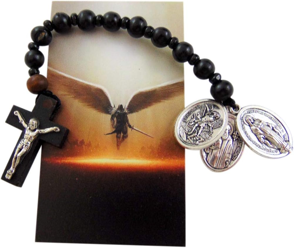 Westmon Works St Michael Wooden Pocket Rosary Saint Gift Set with Holy Prayer Card