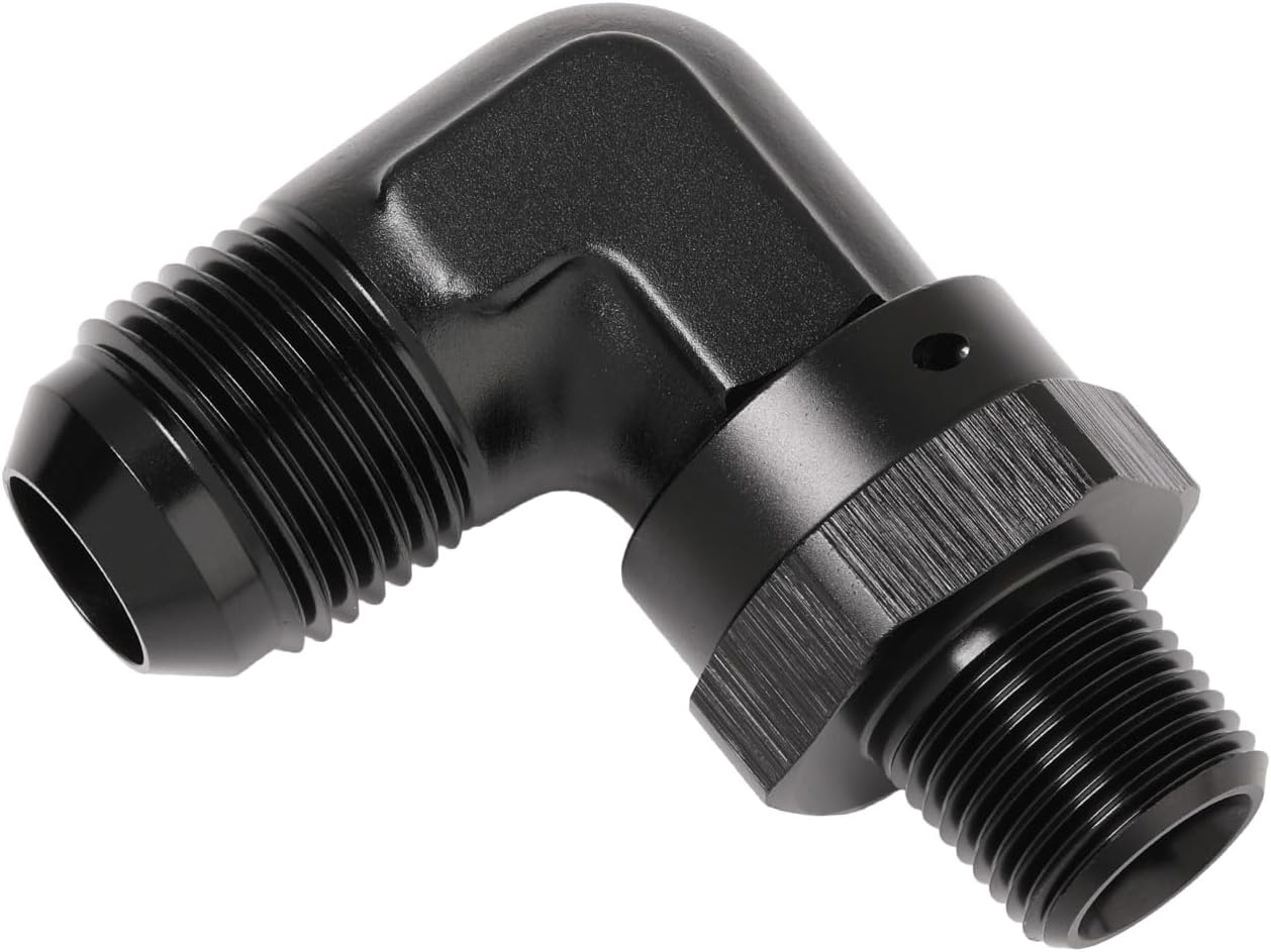 10AN Male Flare to 3/8 NPT Pipe Swivel 90 Degree Fitting Adapter Connector Aluminum Black