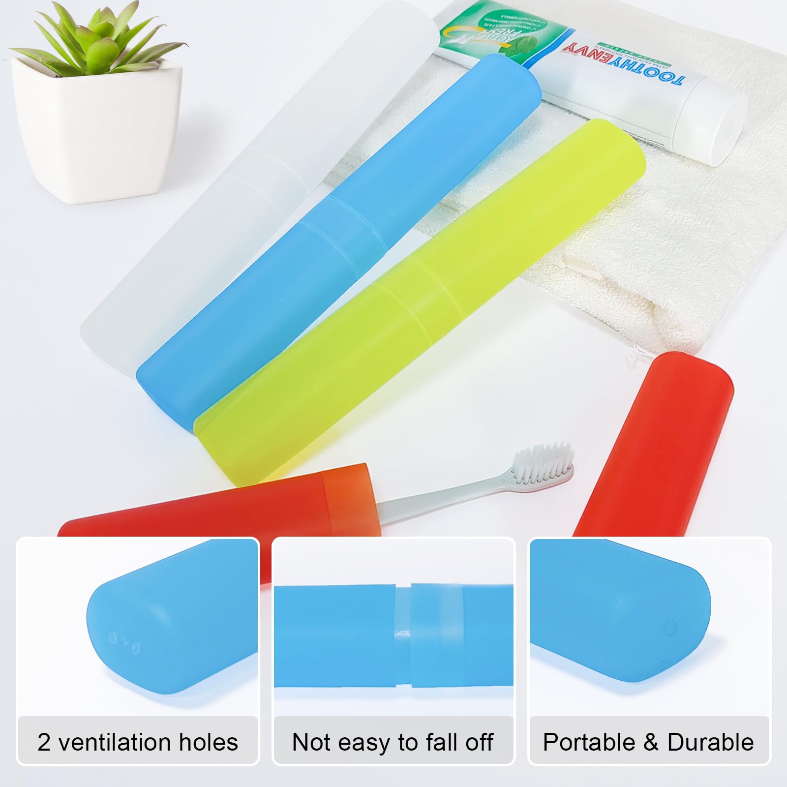 Mulbozy Paquete de 4 fundas de cepillo de dientes portátiles de viaje, soporte de cepillo de dientes de plástico transpirable transparente para el hogar, viajes, negocios, camping, escuela