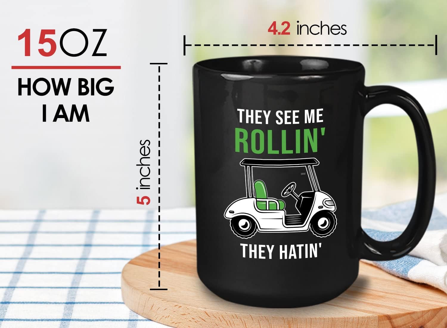 Bubble Hugs Golfer Coffee Mug 15oz Black - They See Me Rollin - Golfer Golfing Humor Funny Forecast Drinking After Club Course Birdie Bags Sports