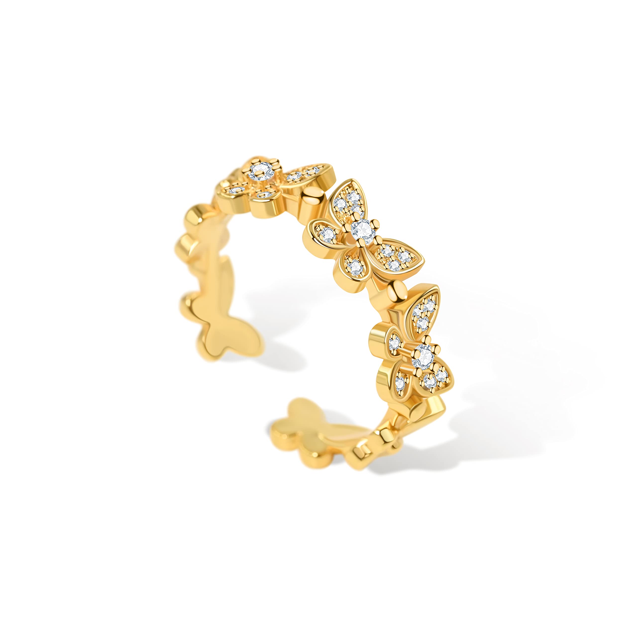 BZEBI Butterfly Open Series Ring 18K Plated Gold Adjustable Ring for Women Teen Girl Simple Dainty Christmas Gift