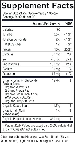 Miniatura 5 de Essential Elements Polvo de proteína de guisante orgánico  Chocolate cremoso  Mezcla vegana a base de plantas baja en carbohidratos  Apto para dieta