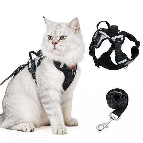Tryonpet Cat Harness with Tracker Holder (Black, S)