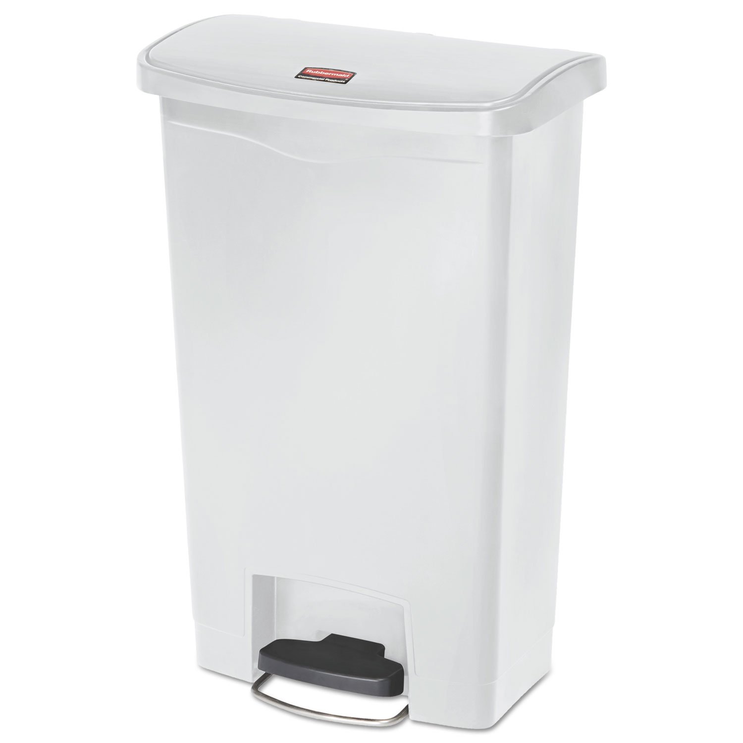 Rubbermaid Commercial Products Slim Jim Step-on Resin Front Step Waste Receptacle Bin 50 Litre White 1883557