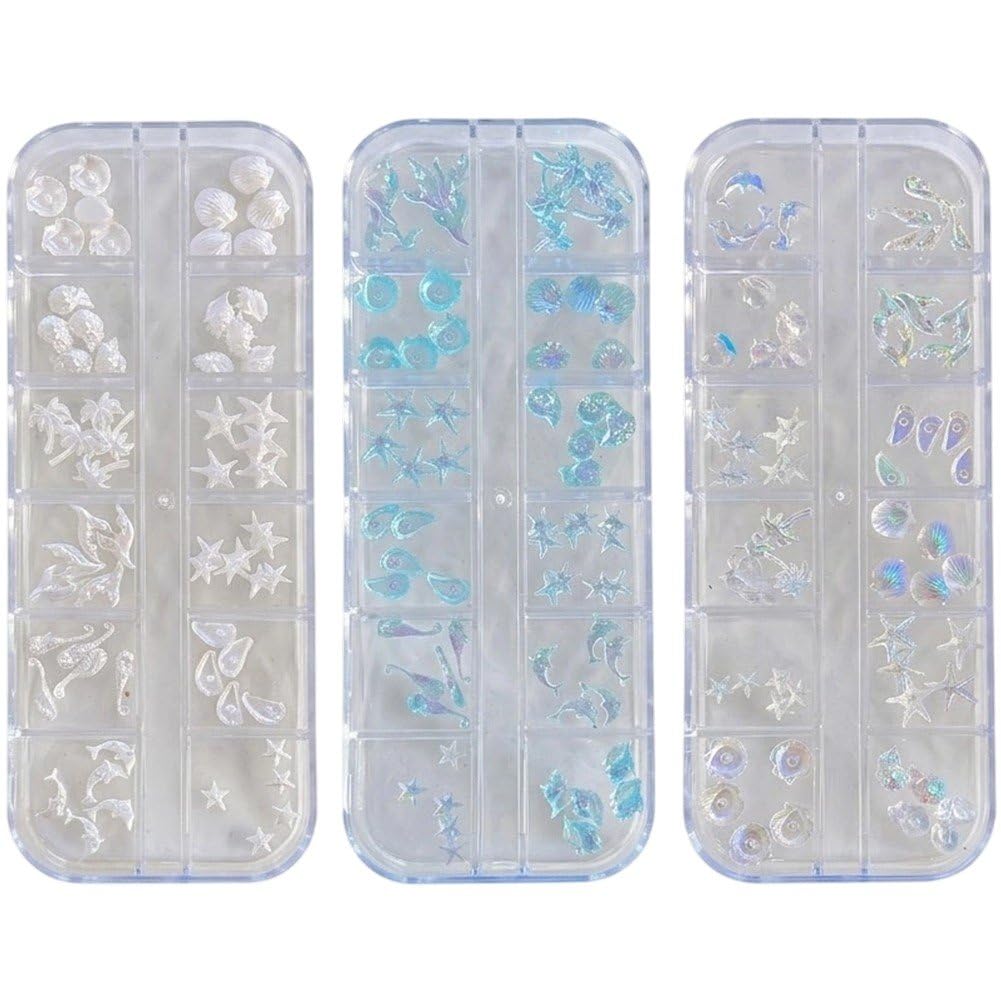 Lipfer Ocean Series Nail Art Charms 3sets Shell Starfish Conch Sea Nail Charms 3d Nail Art Accessories for Nail Design Diy Crafts