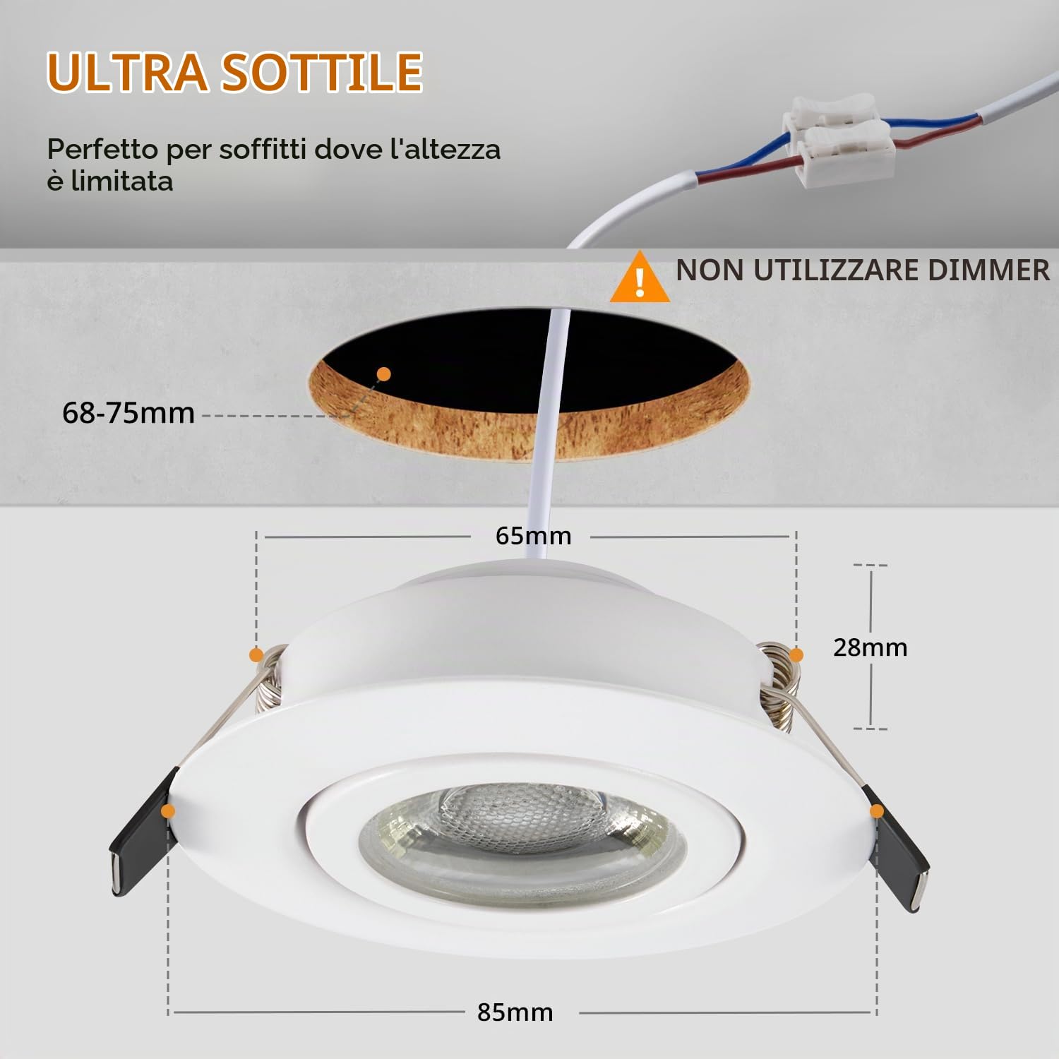wowatt IP44 Faretti LED da Incasso per Cartongesso Bianco Dimmerabili 7W | Faretti LED Soffitto Incasso Orientabili Luce Caldo 2800K 700LM 230V per Bagno, Diametro Foro 68mm - 75mm, Set di 5
