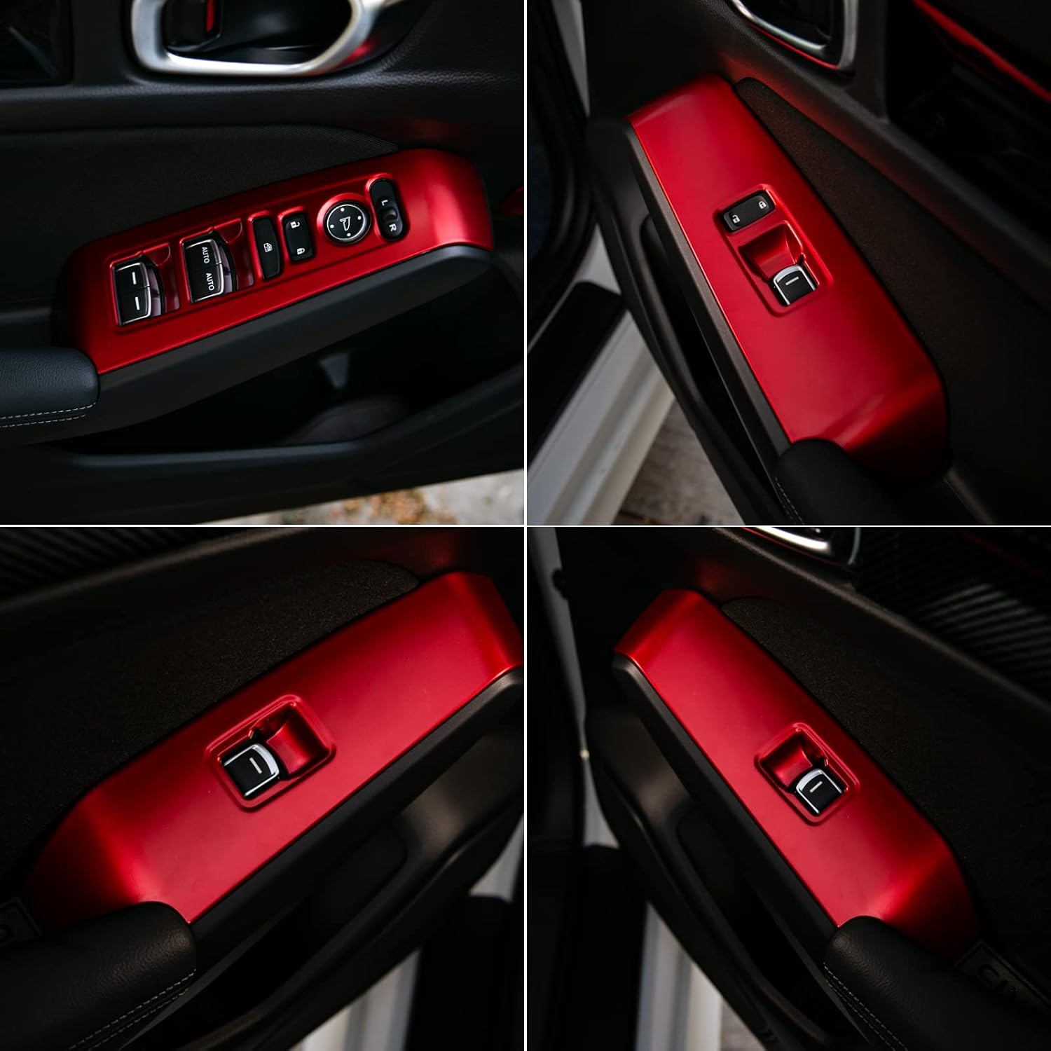 CKE 4pcs Compatible with Honda Civic 2026 2025 2024 2023 2022 Accessories Car Door Armrest Window Lift Down Switch Panel Interior Armrest Cover Trims for 11th Gen Civic -Red
