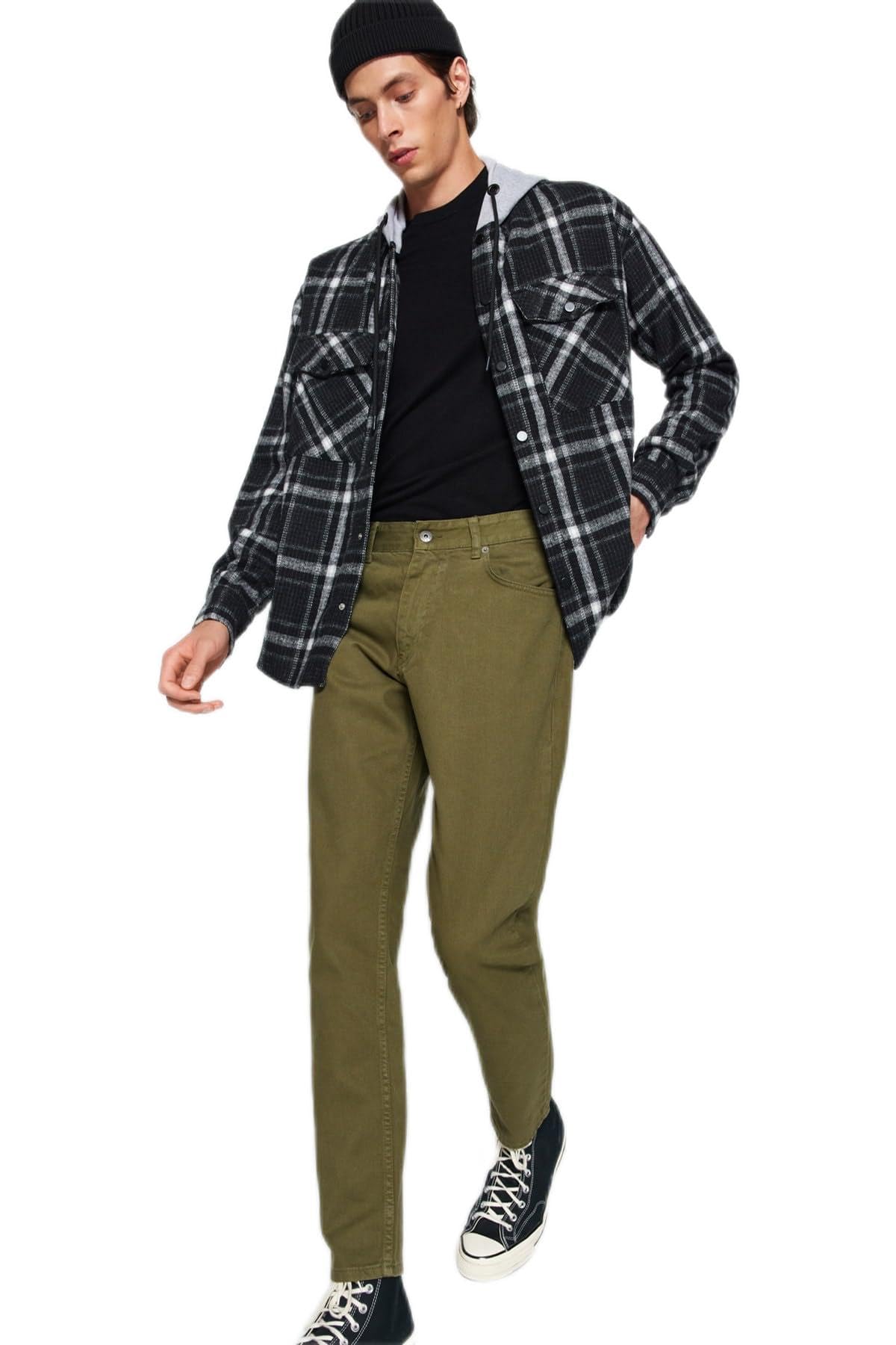 Trendyol Herren Khaki Gerade Entspannt Nor Taille Jeans