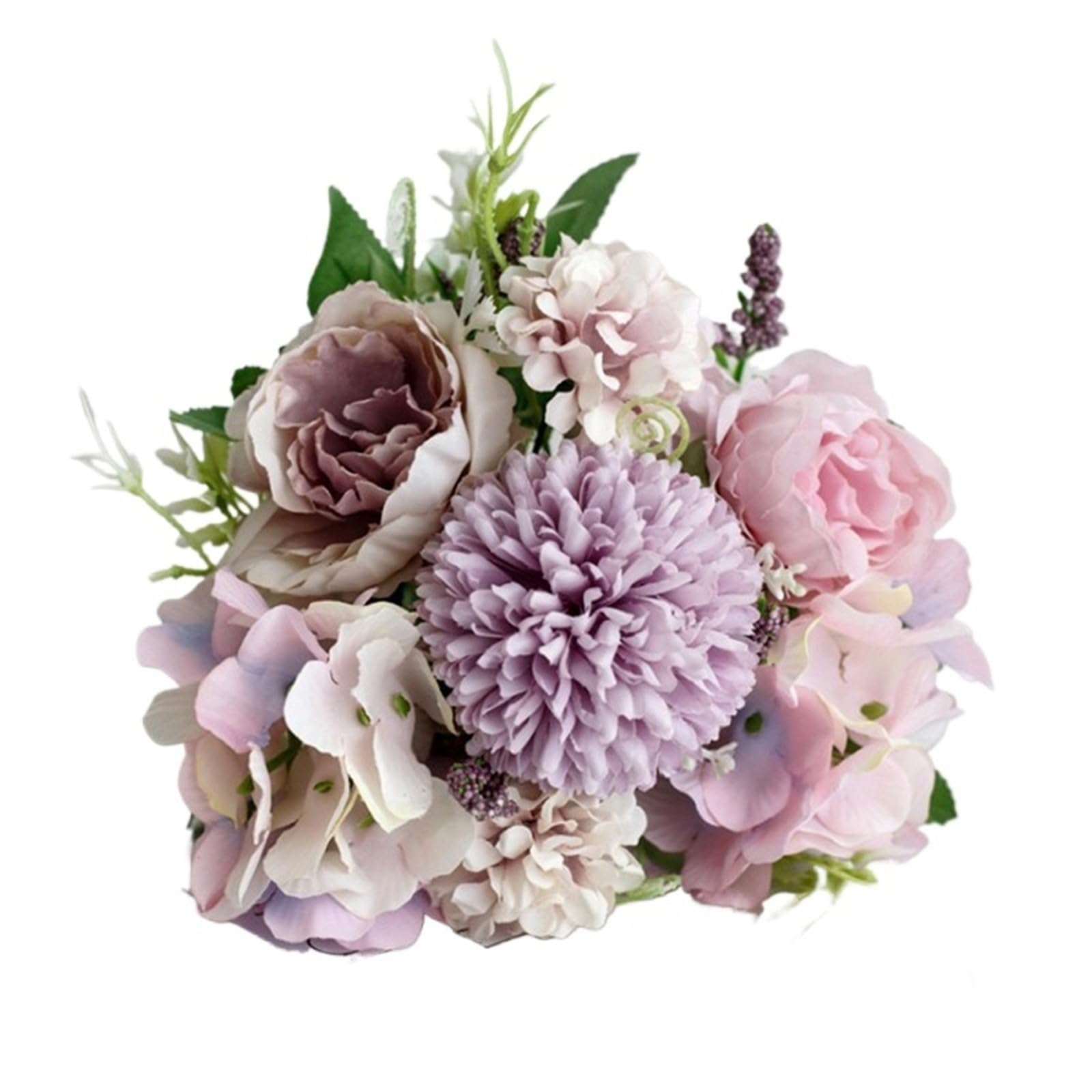 Bouquet Da Sposa Artificiali Seta artificiale rosa peonia fiore bouquet da sposa rosa ortensia pompon bocciolo punta di vaniglia(Peony-blue)