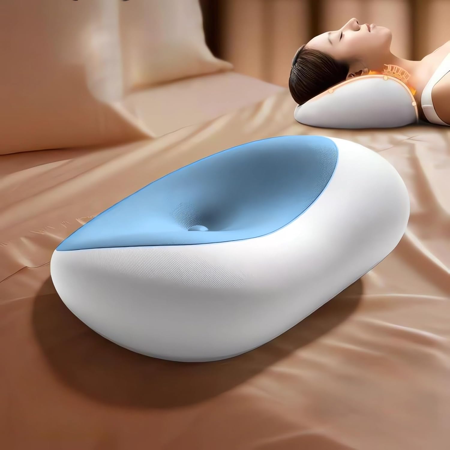Luxury Memory Foam Neck Support Pillow, Ergonomic Cervical Cushion for Sleeping(Blue)