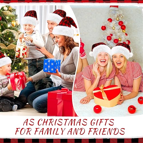Image of Vicenpal 20 Pcs Santa Hats Bulk Plush Christmas Hats for Adults Women Men Holiday Party Costume(Red, Black)