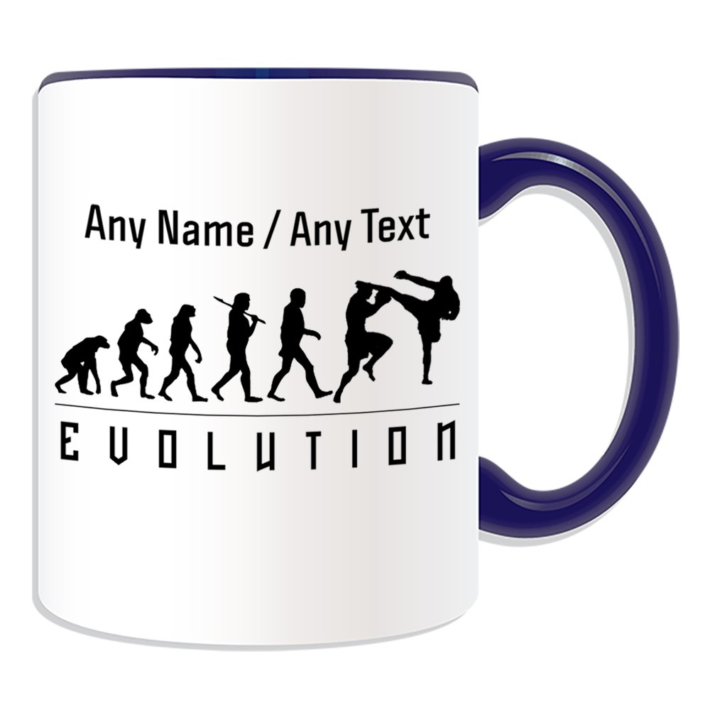 Unigift Blue Personalised Gift - Mma Mug (Evolution Design Color) Any Name Message Unique - Player Outline Olympic Game Sport Coach Kung Fu Kungfu Kongfu Kun Fan Mixed Ufc Boxer Kickboxing Boxing History