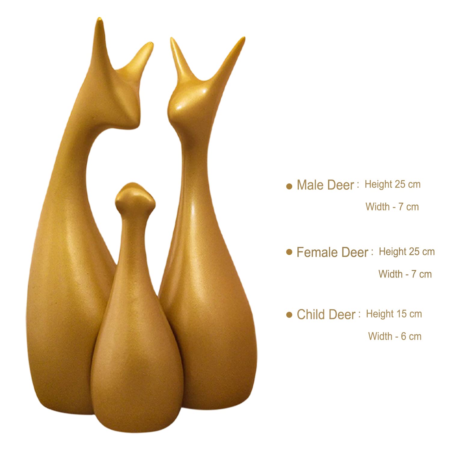 LADROX Muted Metallic Matte Gold Home Decor Lucky Deer Family Ceramic Figurine | Launched for The First time in India - (Set of 3, Gold) 2