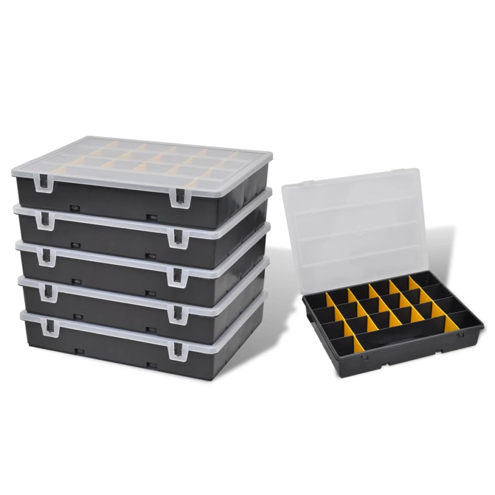 Sortimentsboxen 6 Stk, Werkzeugzubehör Aufbewahrung mit 21 Fächern, Polypropylen Sortierboxen für Kleinteile Organisation und Werkzeuge Lagerung