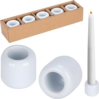 Set of 5 Ceramic Candle Holders Set Ceramic Candle Holder Taper Candles White Candle Holder 1.8 cm Hole Candle Holder for Living Room Wedding Birthday Table Decoration Rituals Candles Communion Candle