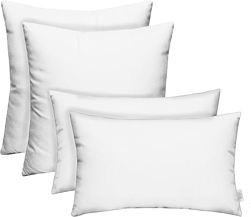 Juego de 4 almohadas cuadradas de 17 pulgadas para interiores y exteriores y almohadas rectangulares de 12 x 20 pulgadas, hechas con tela blanca de