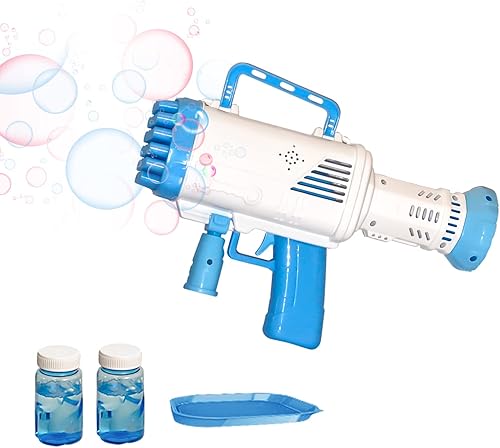 Juguetes para niños al aire libre, pistola de burbujas de bazuca, máquina de hacer burbujas con 32 agujeros y luz LED, juguete de verano para niños