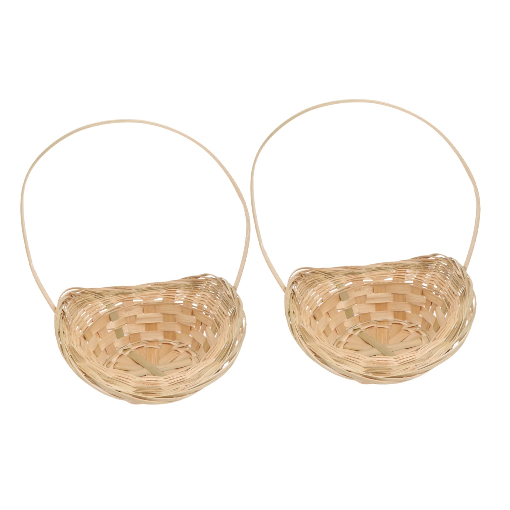 SHOWERORO Weaving Container Handmade Bamboo Basket 2pcs Fruit Basket Handles for Home