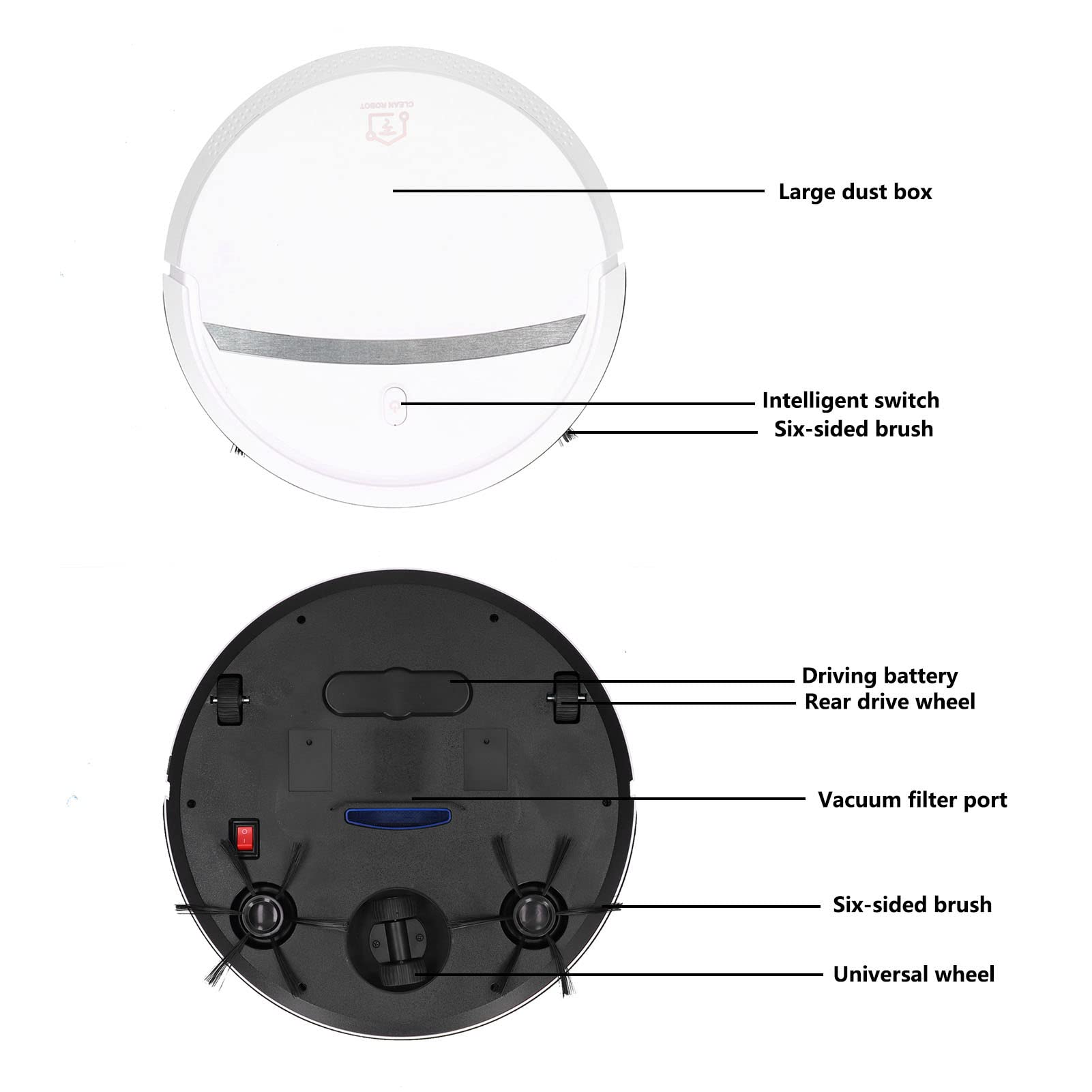 3 in 1 Smart Sweeper Aspirapolvere Automatico a Tempo Ridotto Ricarica USB Buono per peli di Animali Domestici,Robot aspirapolvere, Tappeti, Pavimenti duri, Forte aspirazione, Silenzioso(Bianco)