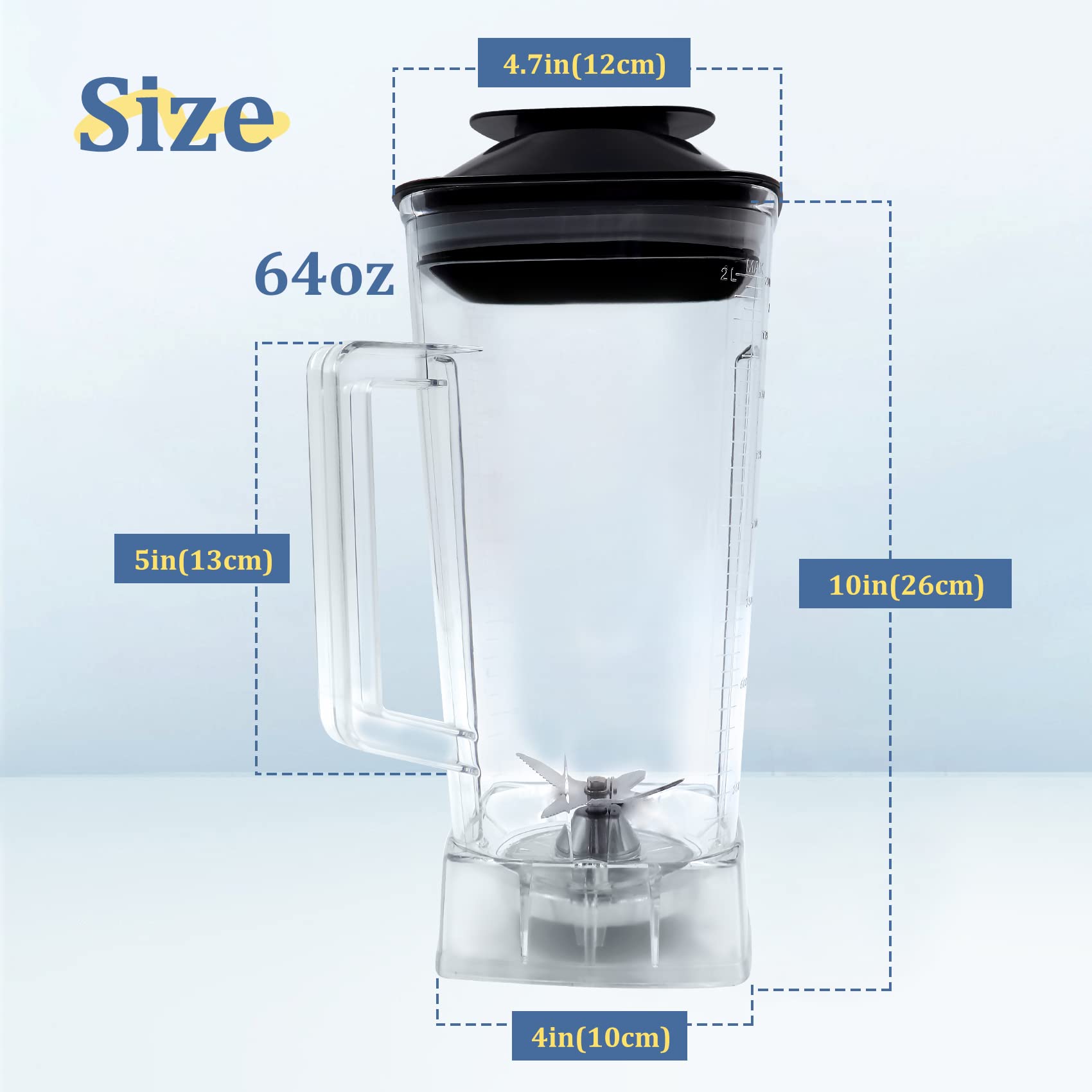 64 oz Container with Blade and Lid, Compatible with 5000 5200 etc, Blender Container Replacement Accessories Fit for Vitamix VM0101E VM0102 VM0103 VM0158 VM0197