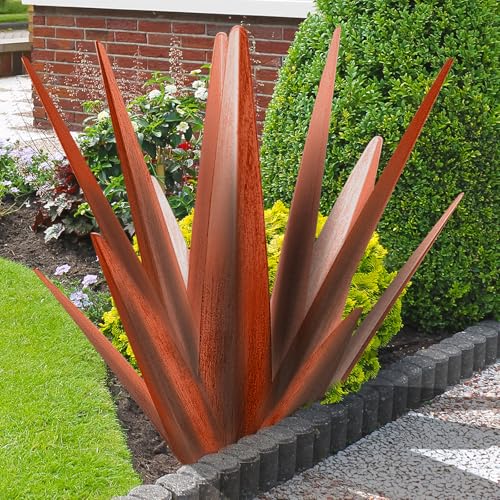 Image of TOMBABY Enlarge Metal Plants Tequila Rustic Sculpture, Outdoor Patio Yard, Home Decor Hand Painted Agave Garden Statue, Outdoor Lawn Ornaments Yard Stakes for Mom Gift (1 coppery Big&Large)
