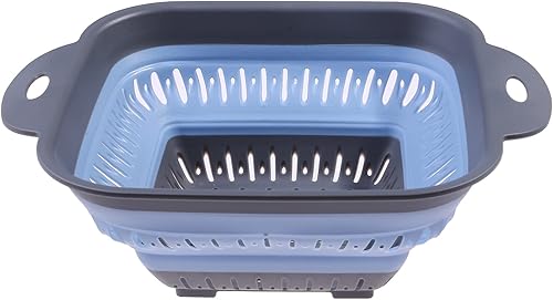 Vista 21 de Sevenfly 1 colador plegable, colador plegable, colador de cocina que ahorra espacio, colador plegable de silicona de grado alimenticio con asa, Azul