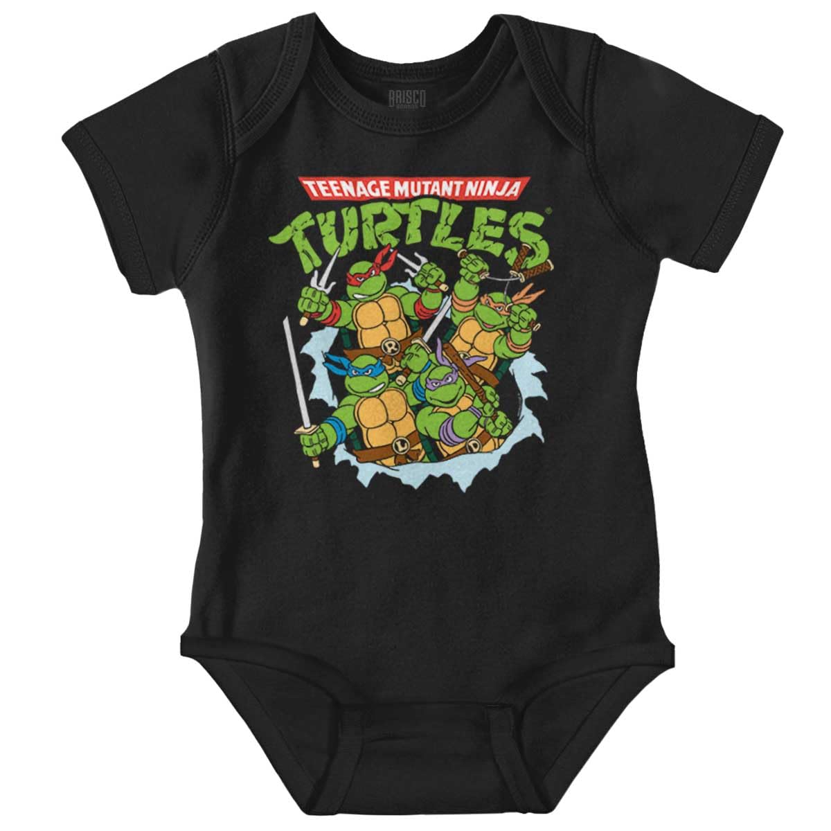 Brisco Brands TMNT 90s Retro Ninja Turtles Cartoon Baby Romper Boys or Girls