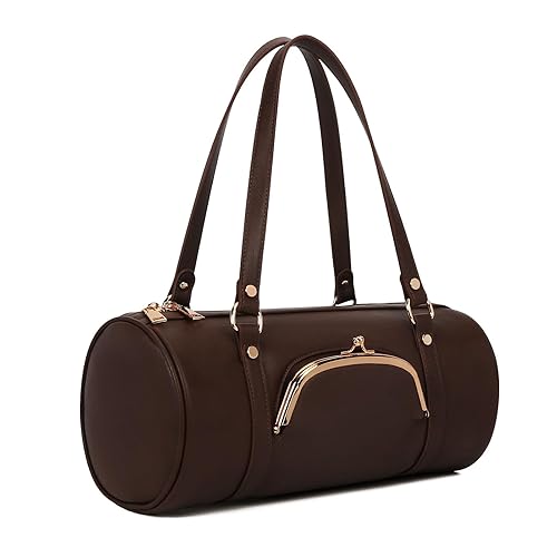Kisslock Barrel Bag Designer Shoulder Bag for Women,Pu Leather Boston