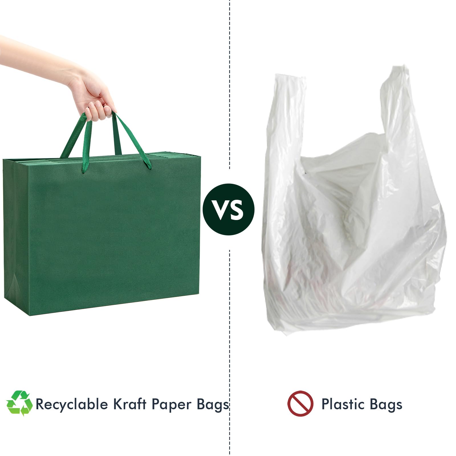 25-Pack Green Gift Bags With Handles - Small Paper Treat Bags For Birthday Wedding Retail 5 3x3 2x9 In - View #6