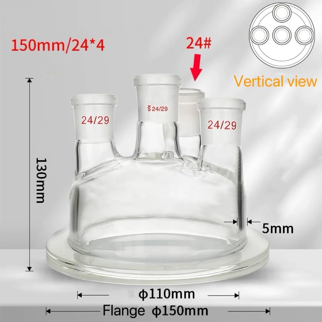 Kolba ze szkła borokrzemowego o wysokiej zawartośc 150 mm kołnierzowa 4-szyjna szklana pokrywka reaktora laboratoryjnego do wspólnej kolby reakcyjnej 24/29(Straight 4-Neck)