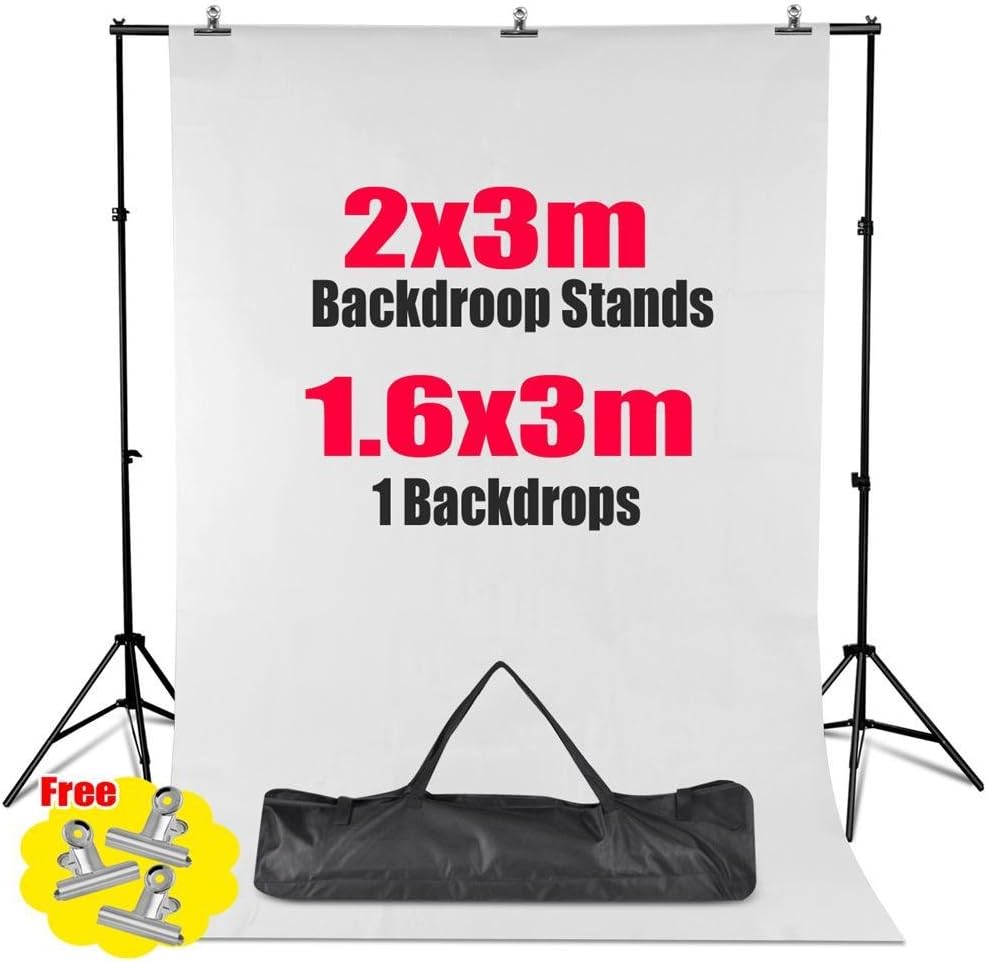 Professional Photo Studio 2x3 Meter Background Stand Support Kit with Photo Backgrounds Backdrop Screen All in 1 Photography Set Come with Carry Bag