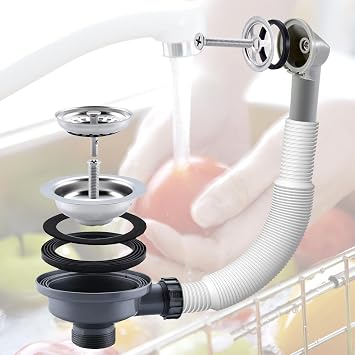 114mm Kitchen Sink Overflow Kit, 90mm Kitchen Sink Waste Kit | Kitchen Sink Waste Kit Round Overflow Pipes, Kitchen Sink Plug, Stainless Steel Thickened design, for Sink Hole Size 83-90mm