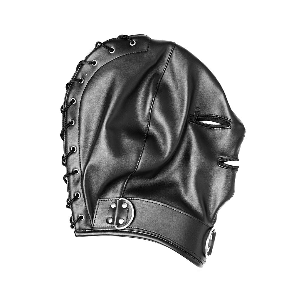 SXOVO Capot de tête Cuir BDSM Foreplay Flirt Bondage Hood Masque avec Fermeture éclair Esclaves Et Maîtres Cosplay Jouets érotiques pour Femmes Hommes Couples