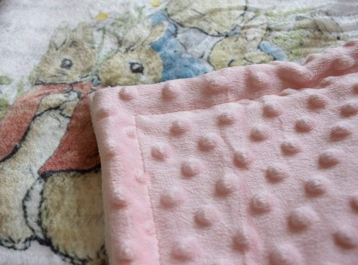 Peter Rabbit Minky Baby Blanket – Beatrix Potter Nursery Gift, Pink Blanket for Baby Shower